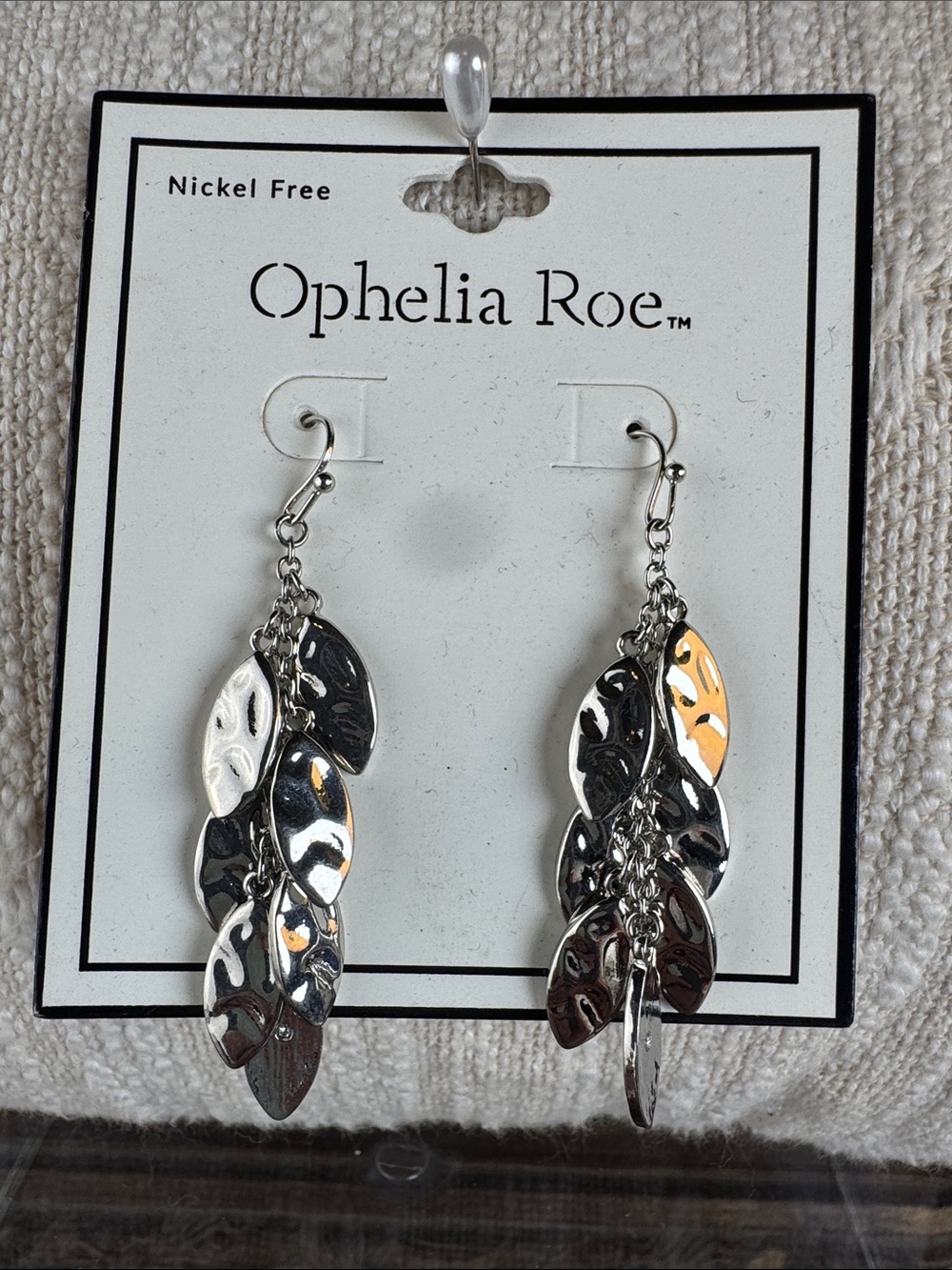 0579-Ophelia‎ Roe Silver Leaf Dangle Earrings